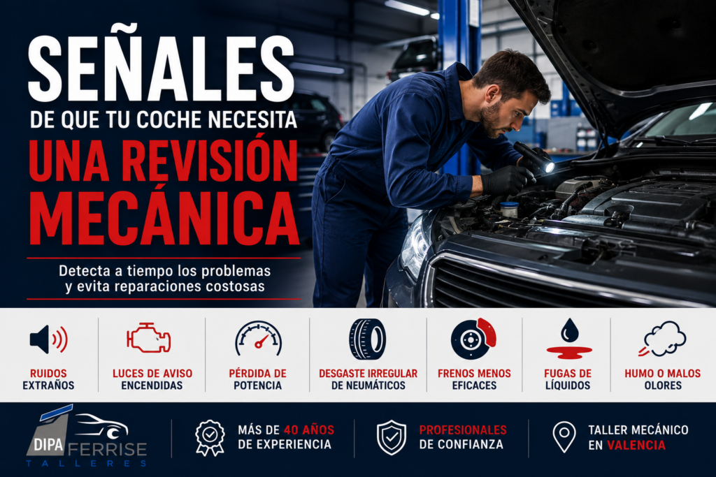 Revisión mecánica de un coche en un taller mecánico en Valencia para detectar averías a tiempo.