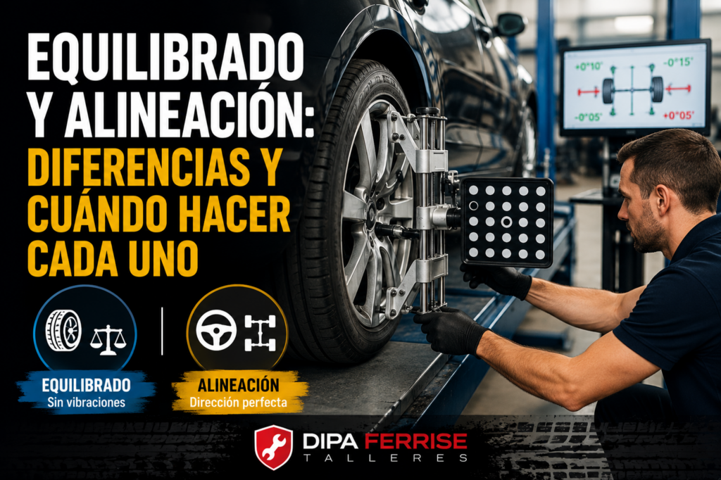 Diferencias entre equilibrado y alineación de las ruedas de un coche en un taller especializado.