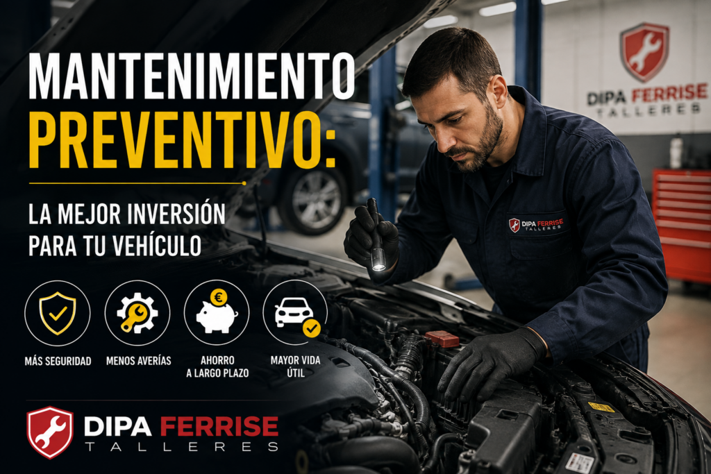 Mecánico realizando una revisión preventiva de un vehículo en un taller de Valencia.